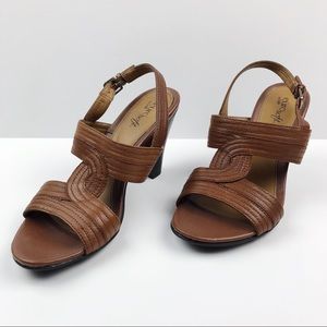 Eüro Soft Brown Leather Heeled Sling Sandals